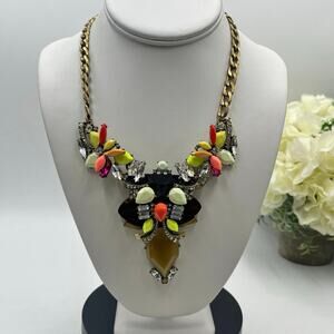 J. Crew Multicolor Rhinestone
Fashion Statement Bib Necklace W/ Gold Tone Chain